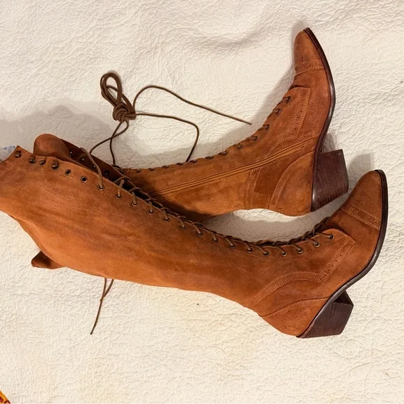 Jeffrey Campbell Sz 9 Free People Brown Tall Lace Up Boots - Picture 15 of 16